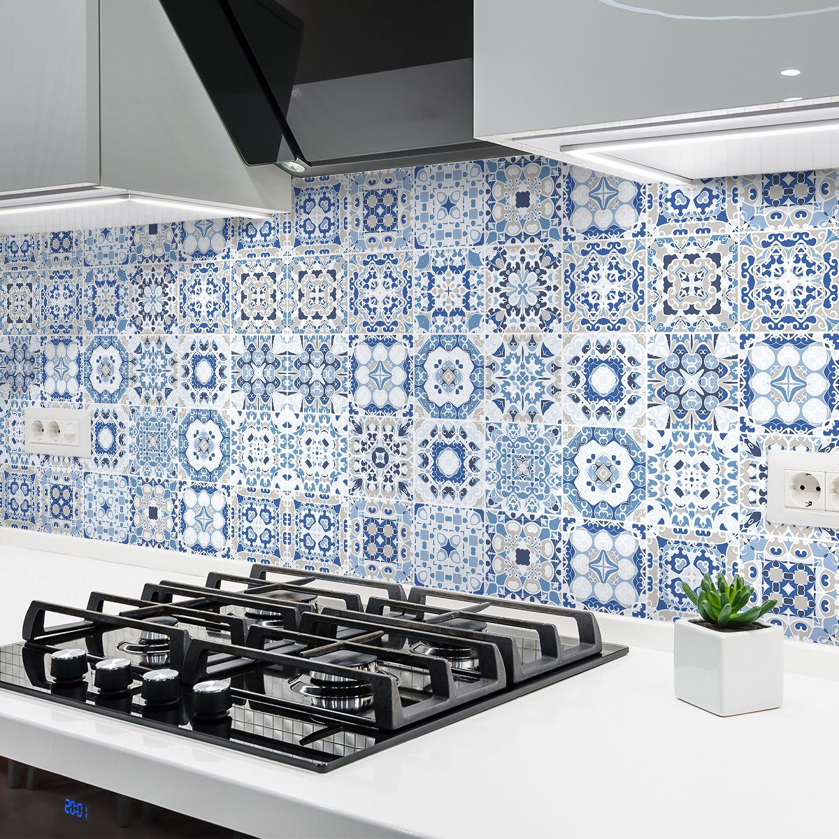 Ambiance Sticker Zelfklevende tegelmuurstickers voor keuken en badkamer - 24 cementtegelstickers, Azulejos Triano-stijl - 24 stickers, 20x20 cm Multi color