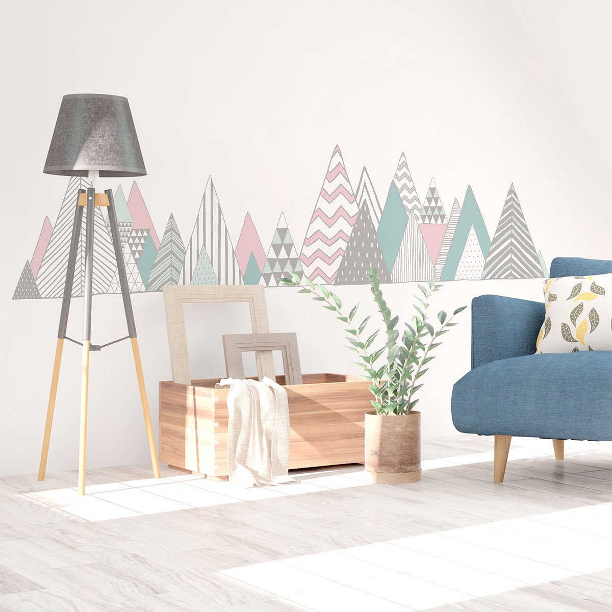 Ambiance Sticker Muurstickers - Decoratie voor slaapkamer/woonkamer - Gigantische muursticker van de Scandinavische bergen PENSACOLA - 100x150cm Multi color