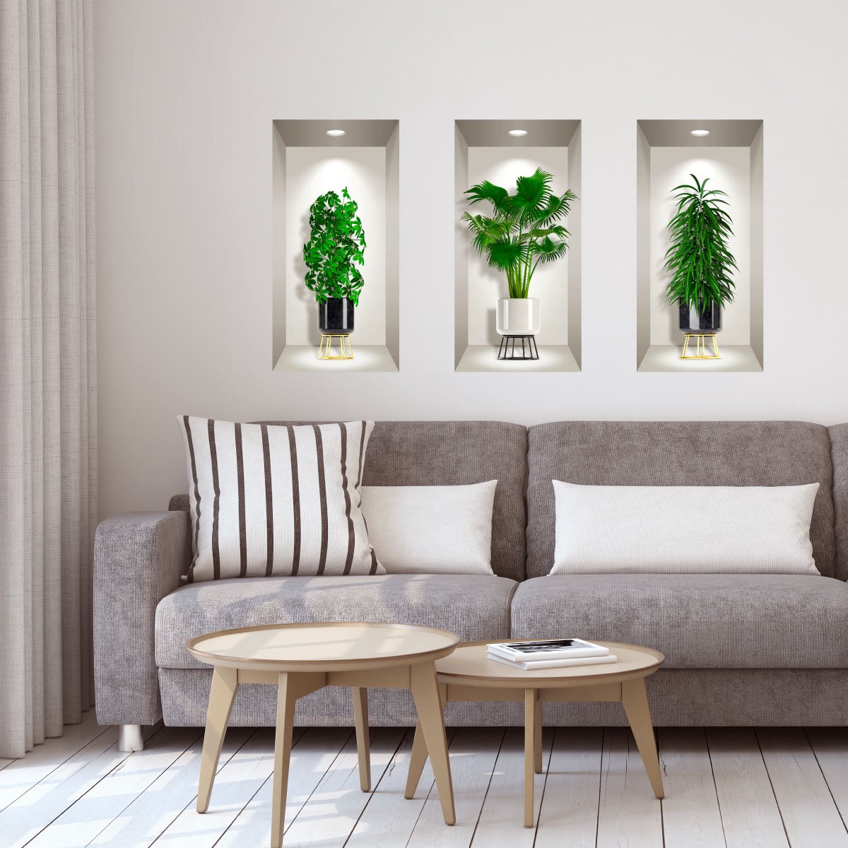 Ambiance Sticker 3D-sticker van planten met lange bladeren, 80 x 120 cm Multi color