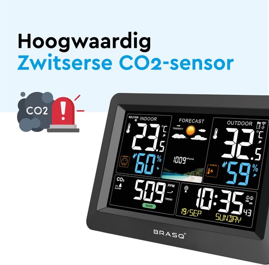 BRASQ Draadloos Weerstation met CO₂-Meter – Binnen & Buiten