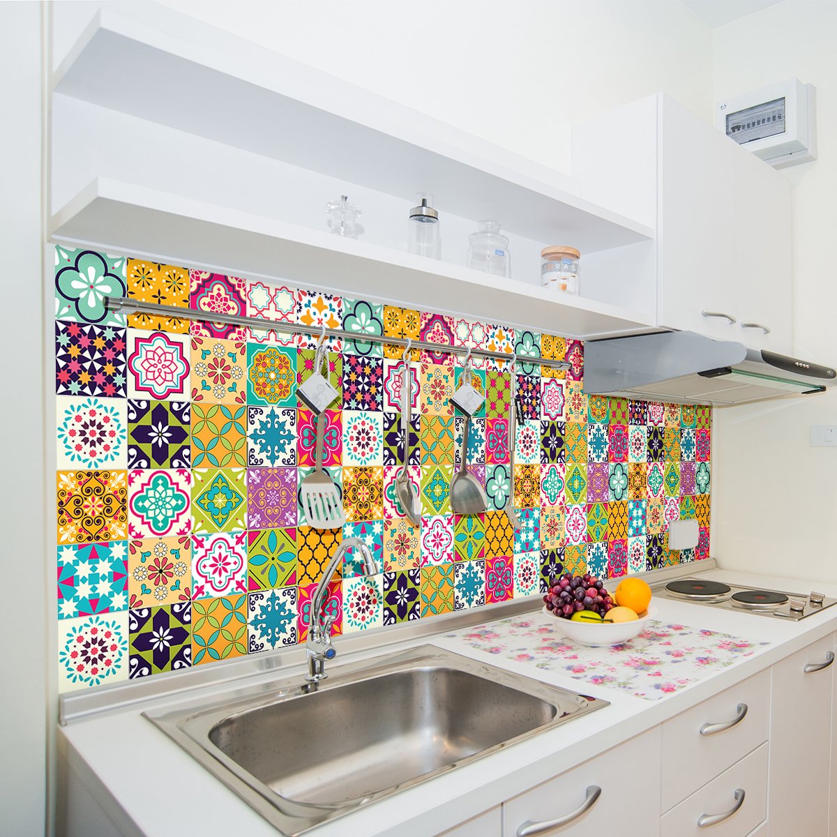 Ambiance Sticker Zelfklevende tegelmuurstickers voor keuken en badkamer - 30 Azulejos Catalia tegelstickers - 30 stickers 15x15cm Multi color