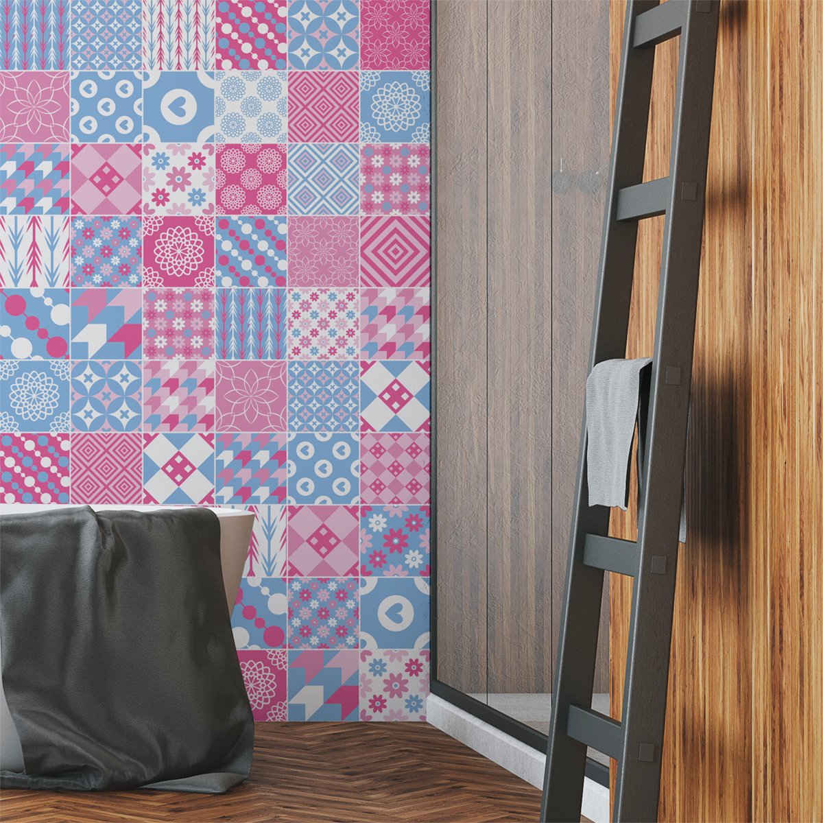 Ambiance Sticker Zelfklevende tegelmuurstickers voor keuken en badkamer - 60 Erla Azulejos tegelstickers - 60 stickers 15x15cm Multi color