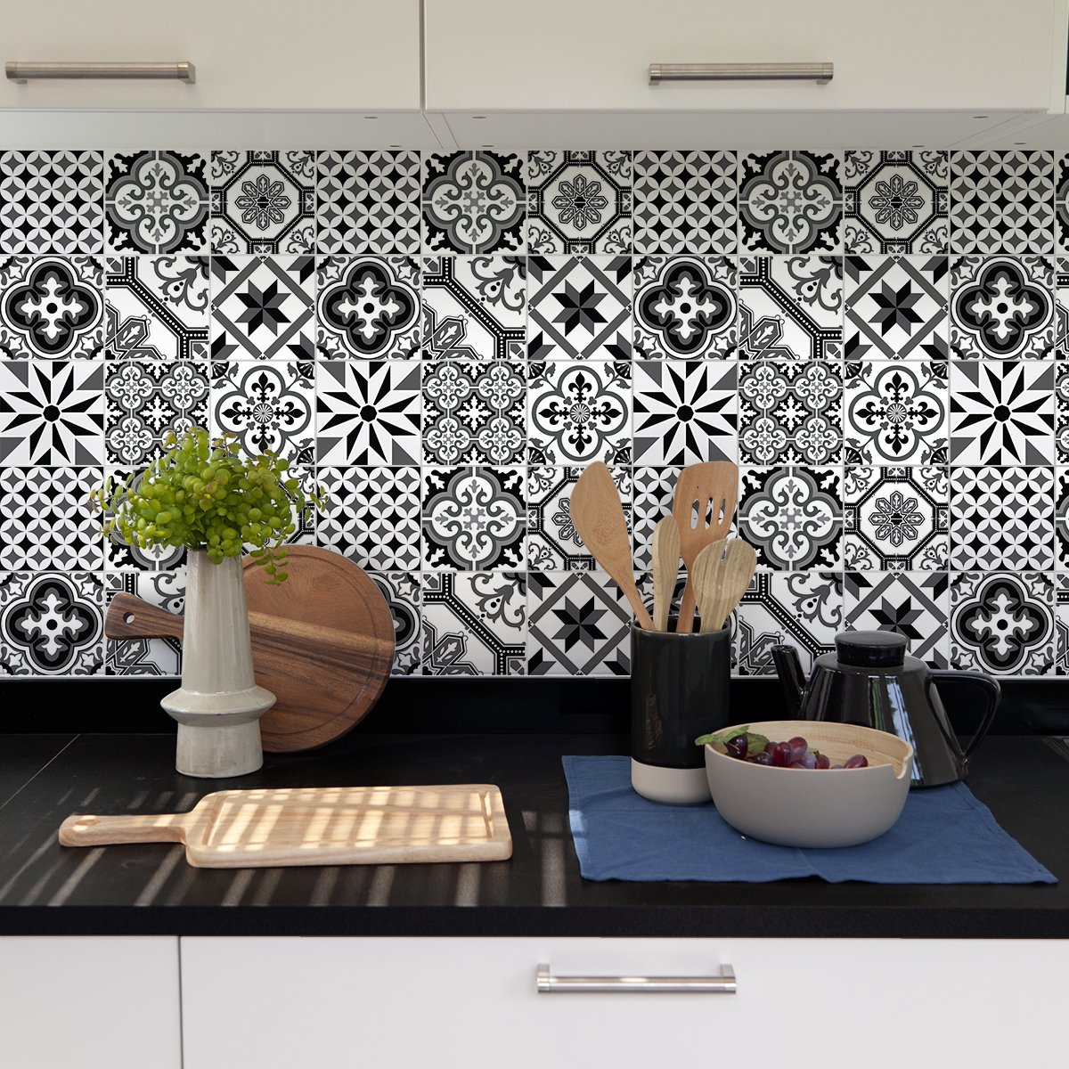 Ambiance Sticker Tegelstickers voor de muur in keuken en badkamer - 9 cementtegelstickers, Azulejos Almajano-stijl - 9 stickers, 10x10 cm Multi color