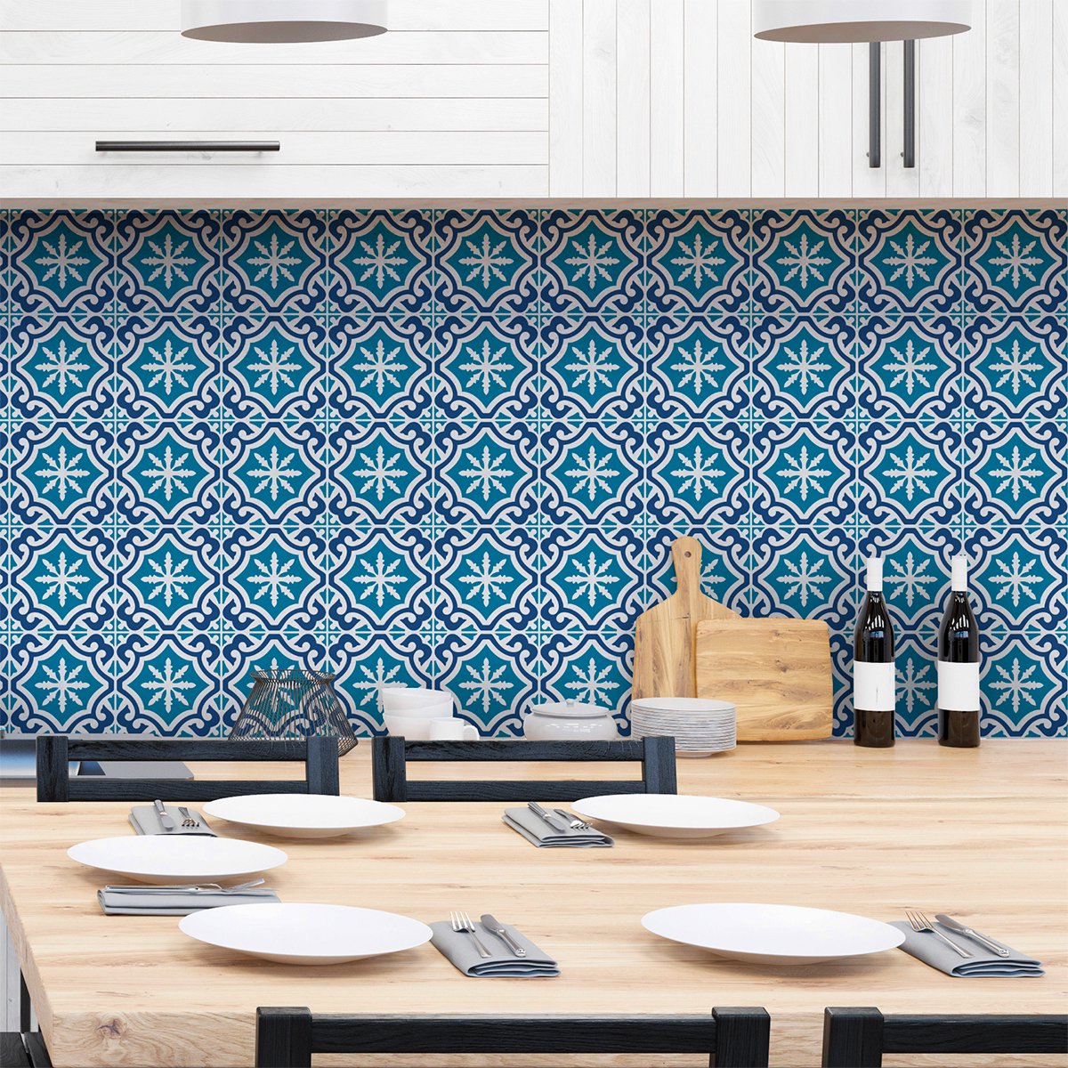 Ambiance Sticker Zelfklevende tegelmuurstickers voor keuken en badkamer - 30 cementtegelstickers, Azulejos-stijl, Alissa - 30 stickers, 15x15 cm Multi color