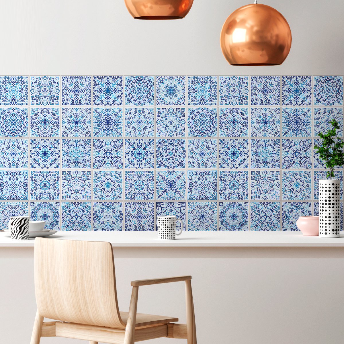 Ambiance Sticker Zelfklevende tegelmuurstickers voor keuken en badkamer - 30 Azulejos Diego cementtegelstickers - 30 stickers 20x20cm Multi color