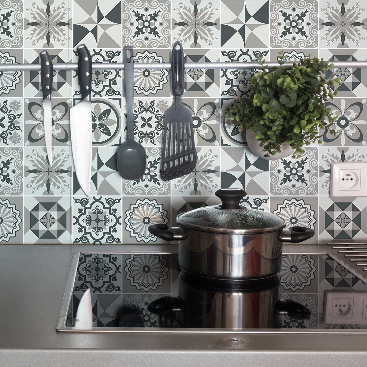 Ambiance Sticker Zelfklevende tegelmuurstickers voor keuken en badkamer - 9 Zenia Azulejos cementtegelstickers - 9 stickers 20x20cm Multi color