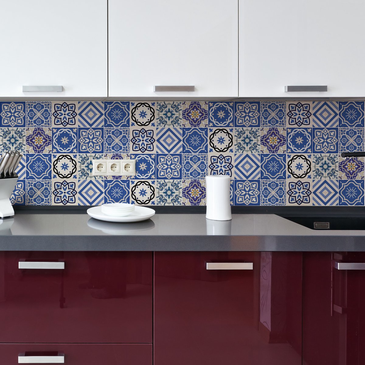 Ambiance Sticker Zelfklevende tegelmuurstickers voor keuken en badkamer - 9 Camila Azulejo tegelstickers - 9 stickers 10x10cm Multi color