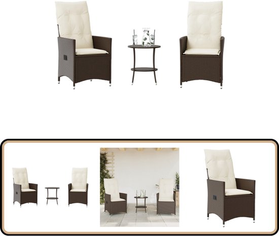 vidaXL Set de bistro 3 pièces avec coussins - Marron - Set de bistro de jardin - Loisirs en plein air - Set de jardin - Relaxation