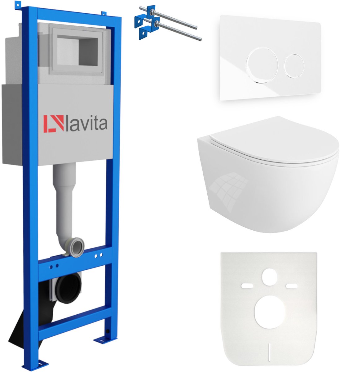 LAVITA LAV 101 SINTO - Compact inbouwreservoir 40cm - Witte bedieningsplaat 200.4.1 - Rimless wandcloset Wit - Toiletset