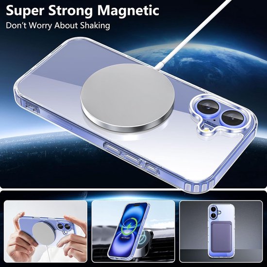 Étui magnétique compatible avec : iPhone 16 avec 2 protecteurs d'écran et 2 protecteurs d'objectif d'appareil photo [Compatible Mag Safe] Coque souple en TPU antichoc et anti-rayures transparente