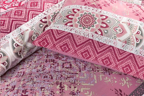 Floraya - Parure de lit Alegra - Double - 240 x 240 cm + 2 x taies d'oreiller 60 x 70 cm - Rose