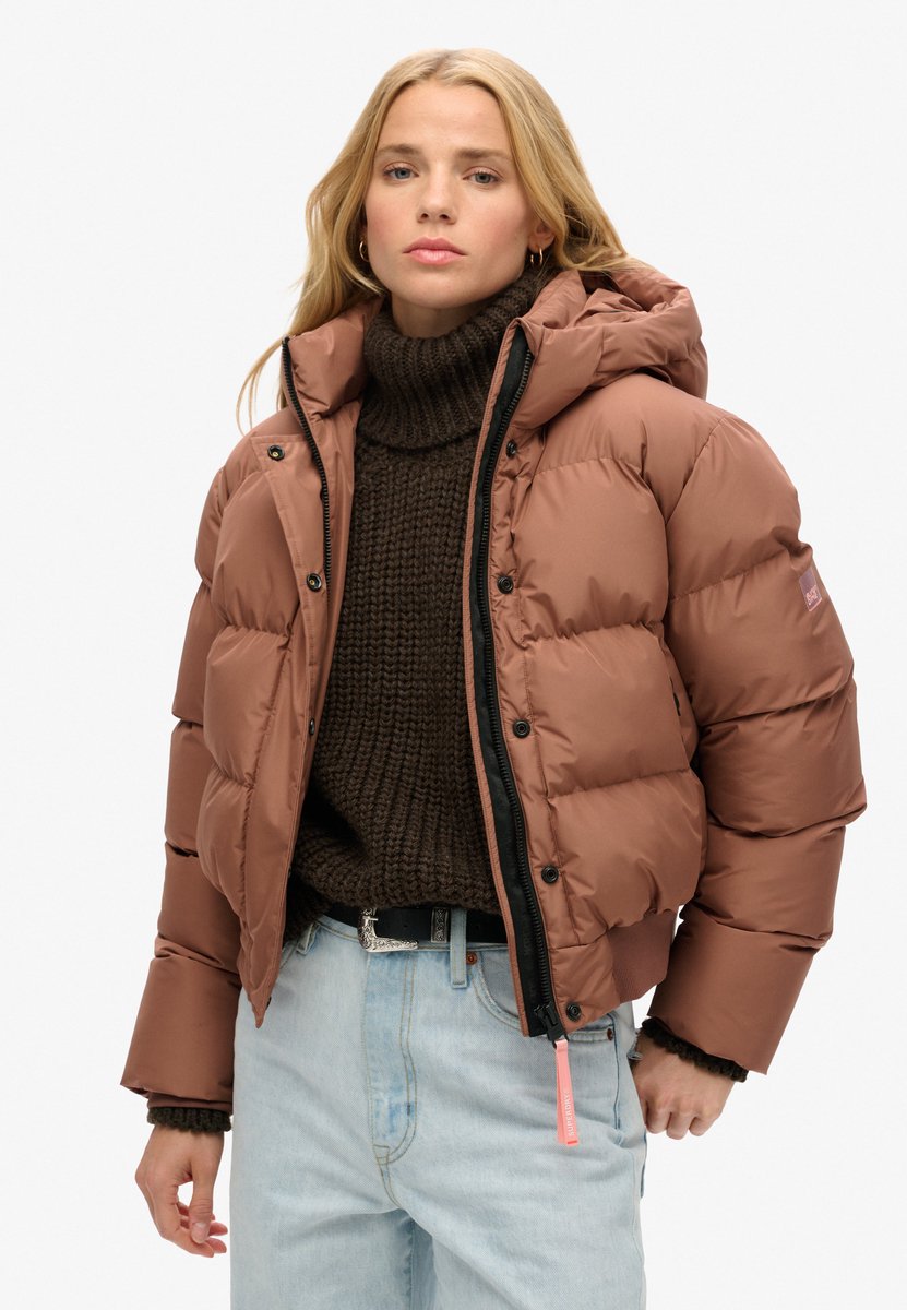 Superdry Sports Puffer bomberjack met capuchon Dames Gewatteerde jassen Bruin