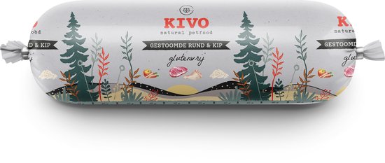 Kivo Petfood Houdbare Worst 12 x 600 gram Rund & Kip - Zacht gestoomd vlees - Glutenvrij zonder andere fratsen