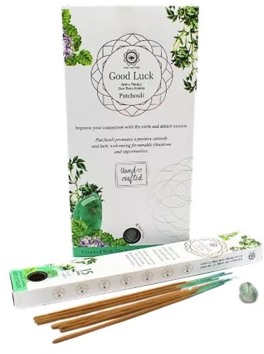 Green Tree - edelsteen wierook - geurstokjes - good luck - patchouli - aventurijn edelsteen - doos 12 stuks