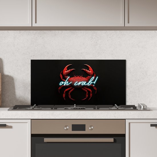 Crédence de Cuisinière en Aluminium 60x30 cm - Crabe - Rouge - Néon - Citation - Écran Pare-éclaboussures pour Plaque de Cuisson - Protection Murale