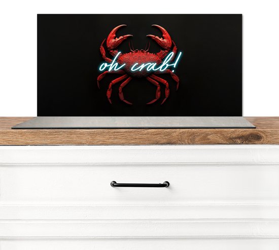 Crédence de Cuisinière en Aluminium 60x30 cm - Crabe - Rouge - Néon - Citation - Écran Pare-éclaboussures pour Plaque de Cuisson - Protection Murale