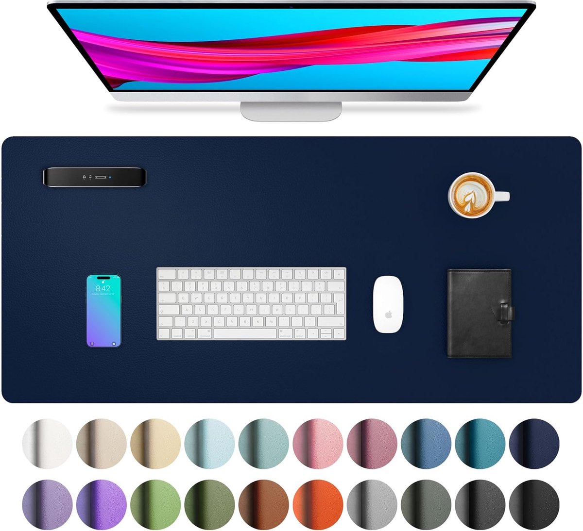 StayPowered PU-Lederen Bureau Mat - Stijlvolle Bescherming voor Je Werkplek - 80x40 cm - Waterdicht - Antislip Achterkant - Ruimte voor Laptop & Muis - Eenvoudige Reiniging - Duurzaam & Slijtvast - Donkerblauw - Levering Sneller dan Aangegeven!