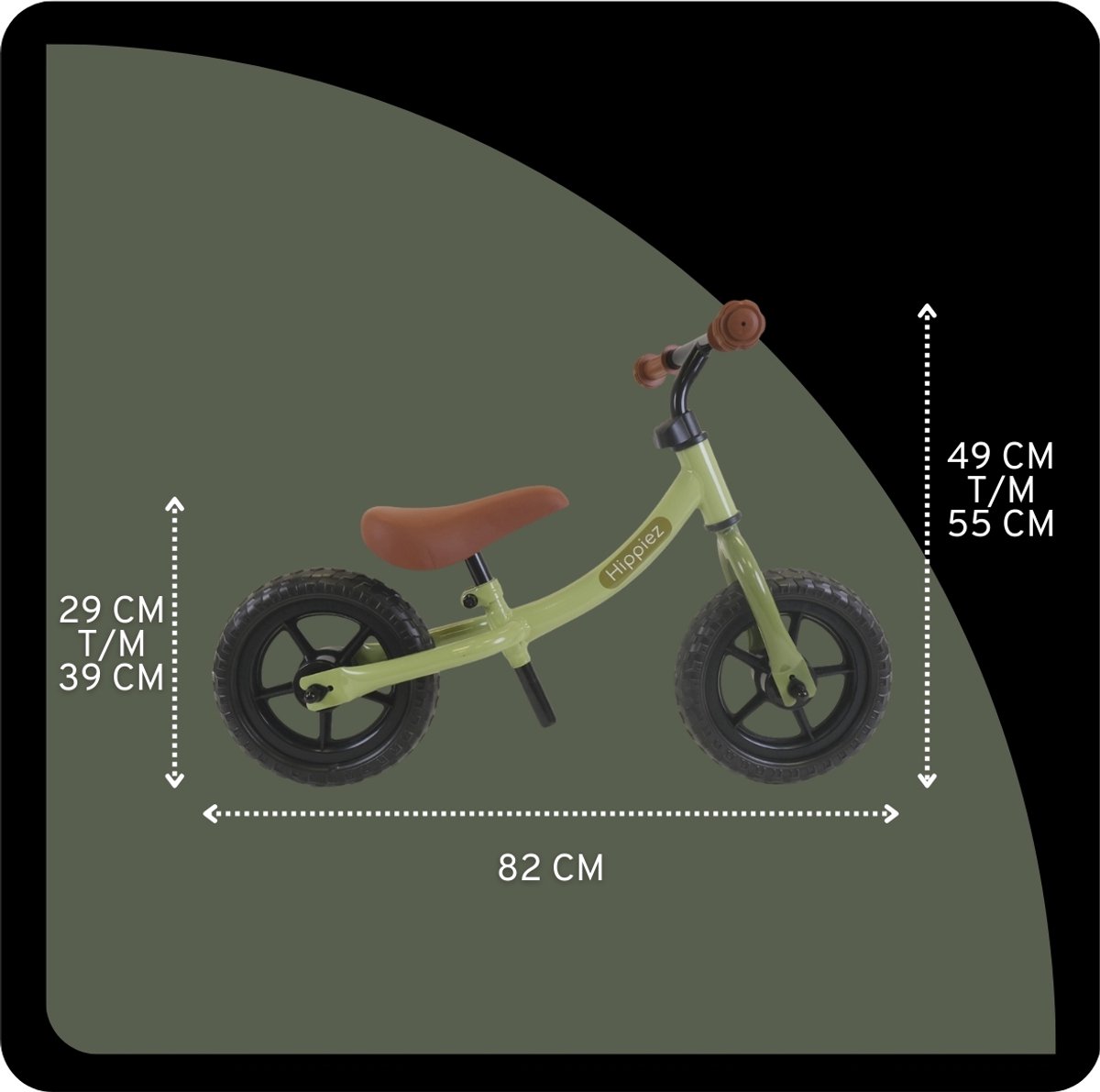 Hippiez Metalen Loopfiets Worker Old Green vanaf 2 jaar - Groene Loop Fiets - Verstelbaar Zadel en Stuur - Voor Jongens en Meisjes - Compact en Veilig - Lage Instap — afbeelding 4