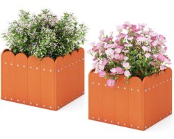 COSTWAY Plantenbak, 2 stuks, weerbestendig, HDPE, tuinbloembak rechthoekig, bloembed met afvoergaten, verhoogd bloembed, plantenbed, plantenbak, bloembak (32 x 30 x 25 cm, oranje)