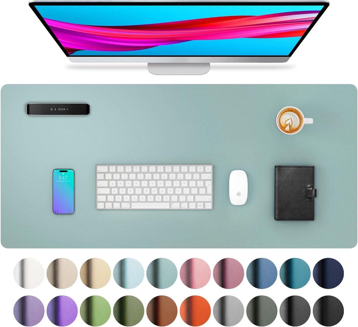 StayPowered PU-Lederen Bureau Mat - Stijlvolle Bescherming voor Je Werkplek - 80x40 cm - Waterdicht - Antislip Achterkant - Ruimte voor Laptop & Muis - Eenvoudige Reiniging - Duurzaam & Slijtvast - Blauw - Levering Sneller dan Aangegeven!