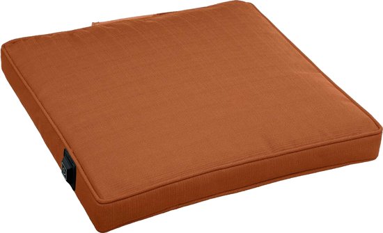 Warmpi® Verwarmd Outdoor Zitkussen – Incl. 10.000mAh Powerbank – Waterafstotend & UV-bestendig – 3 standen – 5cm Comfort Foam – 40x40x5 cm – Oranje – Terracotta Draadloos Warmtekussen / Tuinkussen voor Binnen & Buiten