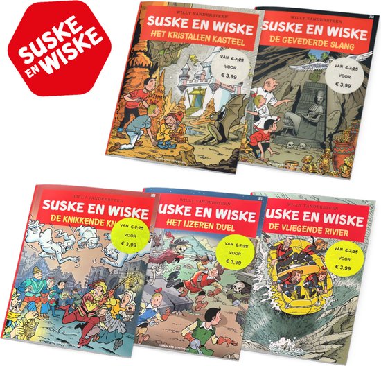 Suske en Wiske - Voordeelbundel van 5 Suske en Wiske stripboeken - Nummers: 234, 258, 303, 321 en 322 - Stripboeken voor kinderen en volwassenen