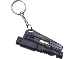 Noodhamer sleutelhanger | Veiligheidshamer | 3 in 1 | Zwart | Auto hamer | Gordelsnijder | Autoruit breker | Noodfluit |
