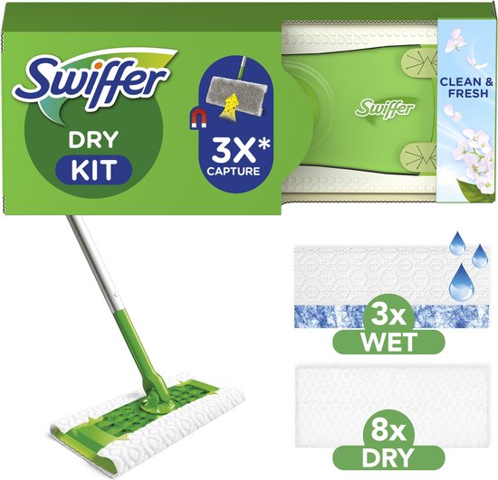Swiffer Vloerreiniger Startset - Met 1 Vloerwisser + 8 Droge + 3 Vochtige Vloerdoekjes Navullingen