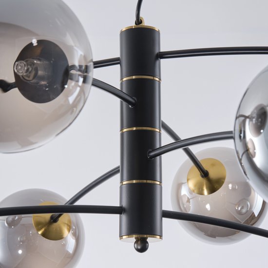Suspension Torino en verre fumé, 8 lumières - noir