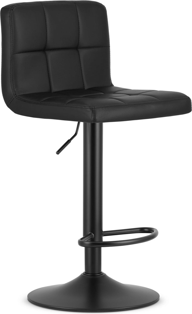 LEOBERT Barkruk PROT - Zwart Kunstleer, Mat Zwarte Basis, Laag Rugleuning, Modern Design, Hoogte Verstelbaar, 360° Draaibaar, Max. 120 kg