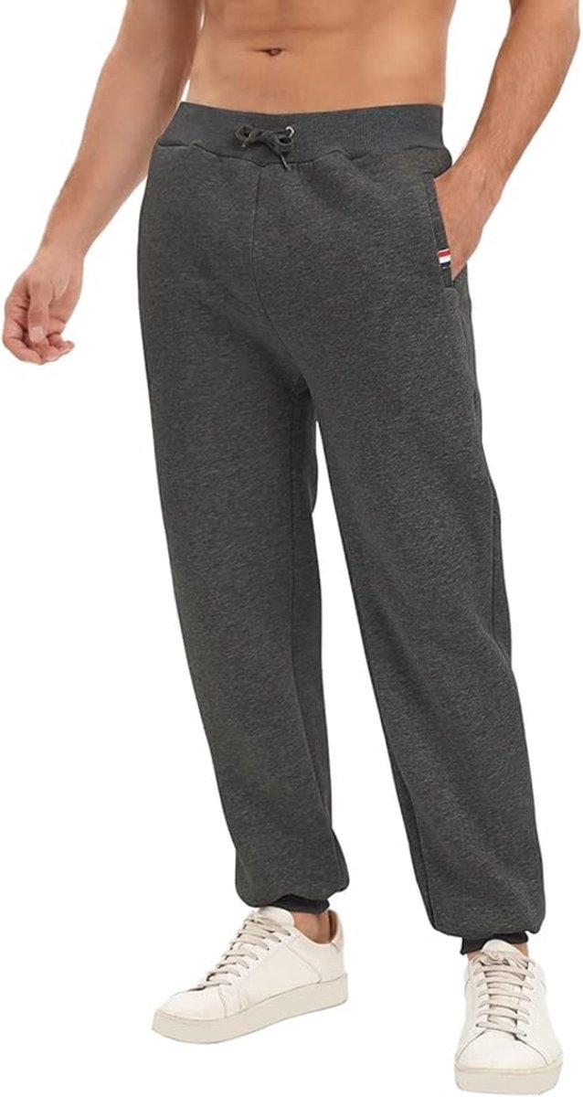 UMIPUBO Fleece joggingbroek voor heren van zacht katoen met zakken, warme joggingbroek voor de winter, sportbroek met trekkoord, vrijetijdsbroek voor de sportschool, Navy Blauw