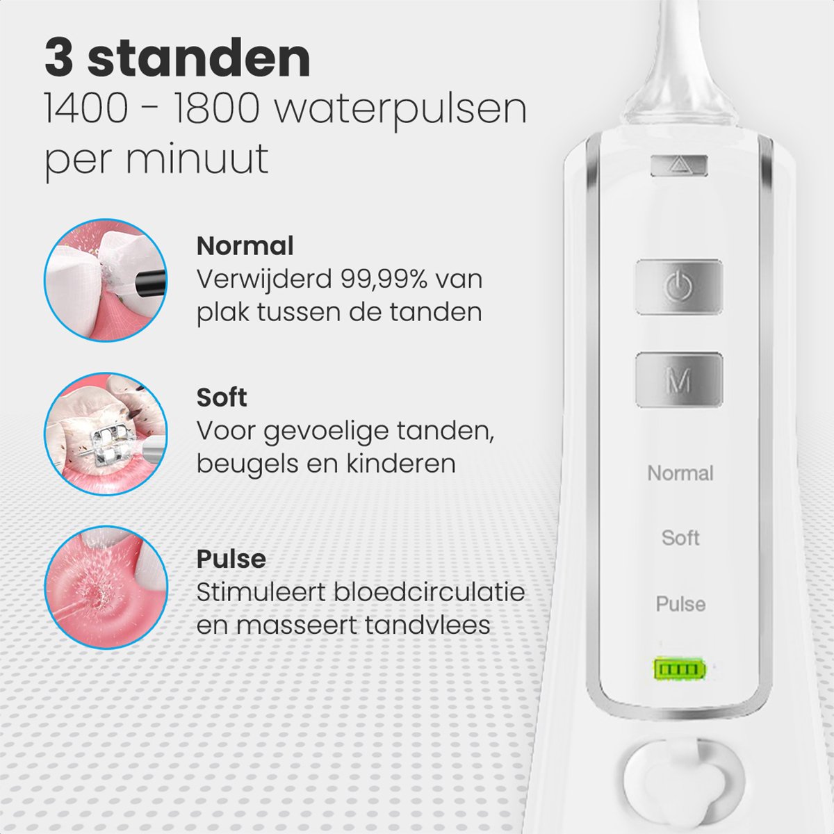 Auronic Waterflosser - Monddouche Elektrisch - 3 Standen - Draadloos en Oplaadbaar - 300 ml - 4 Opzetstukjes - Wit thumbnail 2