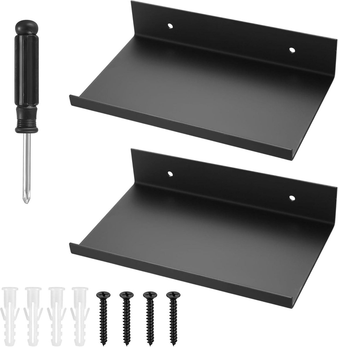 Zwart Metalen Wandplank Zwevend en Stijlvol 2 Stuks 20x12x4 cm