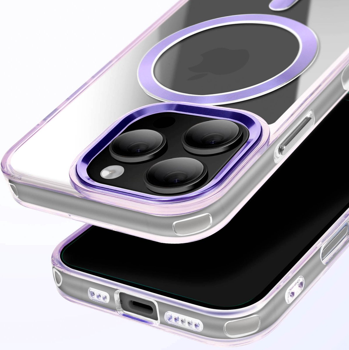 Avizar Beschermhoes MagSafe Geschikt voor Apple iPhone 16 Pro Crystal Color Terug, Paars