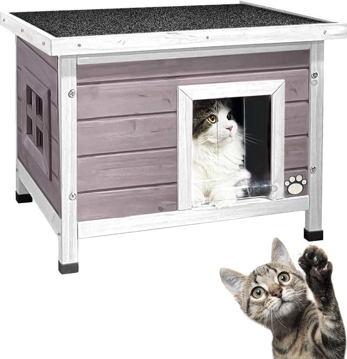 VELTRR® Kattenhuis voor buiten - Kattenhok - Kattenbench - Grijs