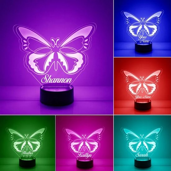Vlinder lamp met naam - nachtlamp - dieren - verjaardag - butterfly van Little Dutch — afbeelding 3