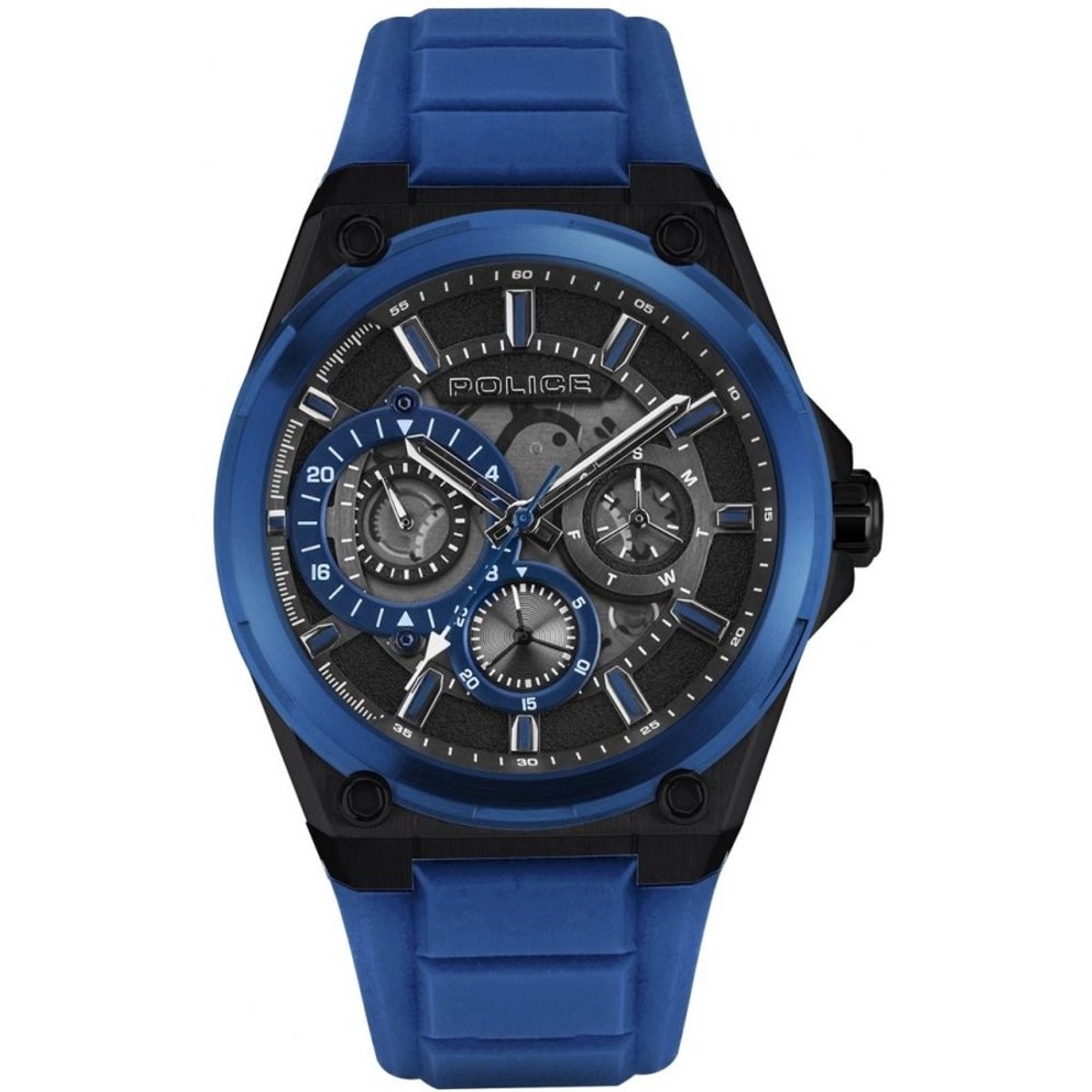 Police Blauwe Siliconen Horloge Met Multi Zwart Dial