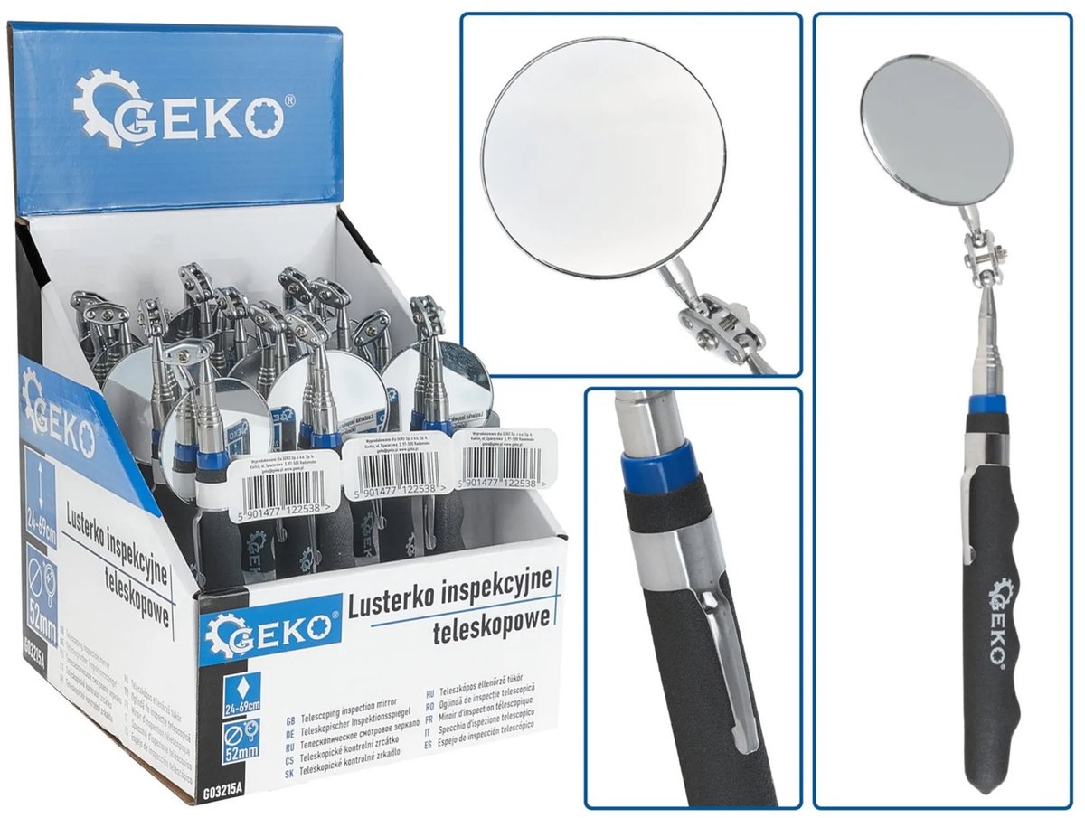 GEKO Telescopische inspectiespiegel - Verstelbaar 24-69 cm - Set van 12 stuks