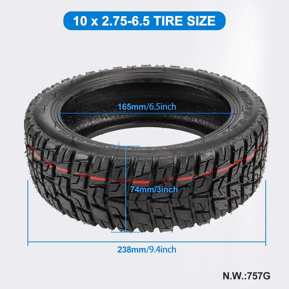 SYACHI 10 x 2,75-6,5 banden voor elektrische scooters, tubeless offroad banden voor Speedway 5 Dualtron 3, 10 inch binnenbandloze banden AT all-terrain tyre banden zonder binnenband, vacuümbanden