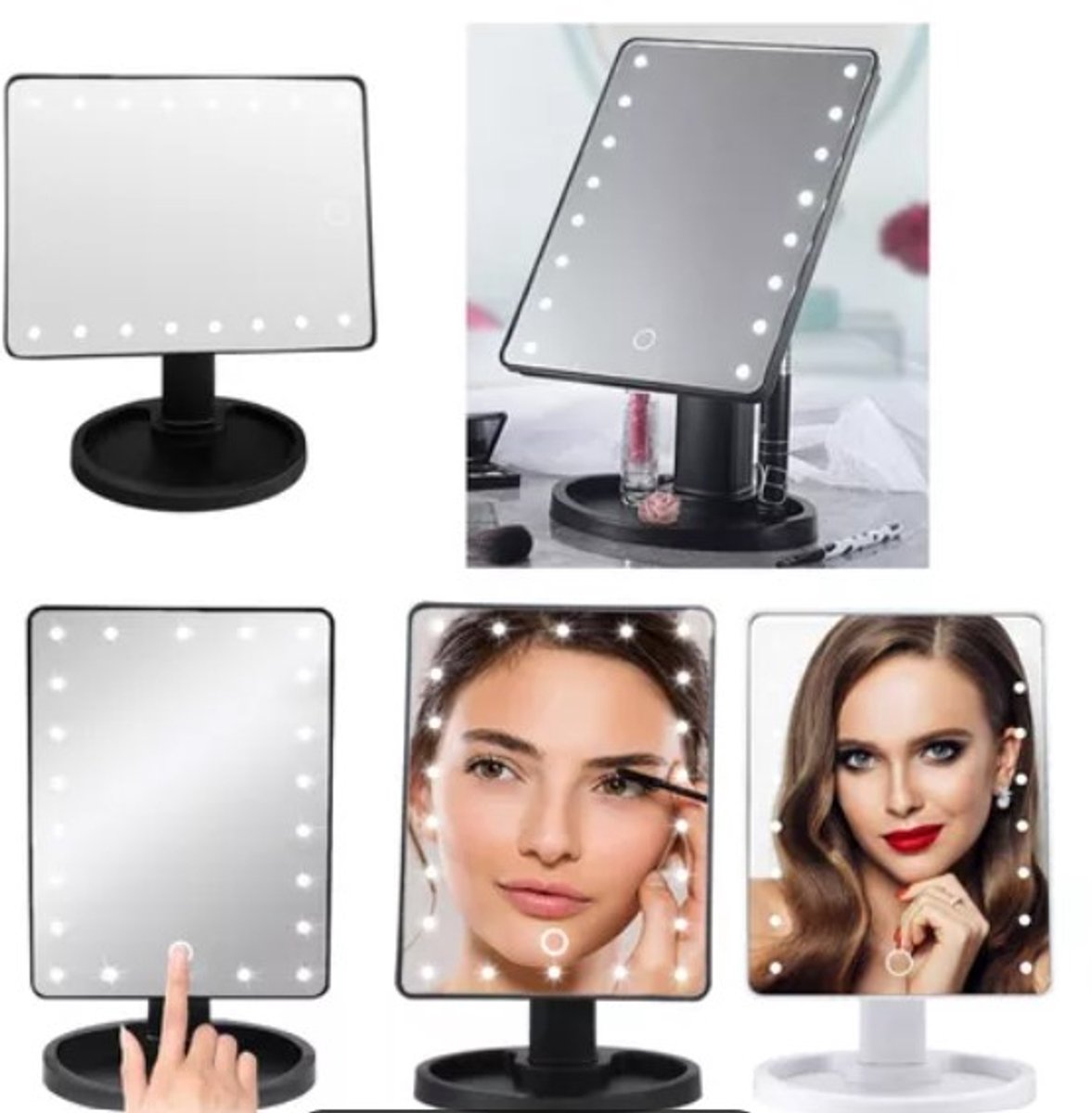 Elpatron.nl Make-up spiegel Spiegel met verlichting - Make Up Spiegel met Verlichting - Spiegel Met Verlichting Make-up Spiegel met LED verlichting - draadloos - 16 LED lampen - scheerspiegel - cosmeticaspiegel - schoonheidsspiegel - badkamer spiegel
