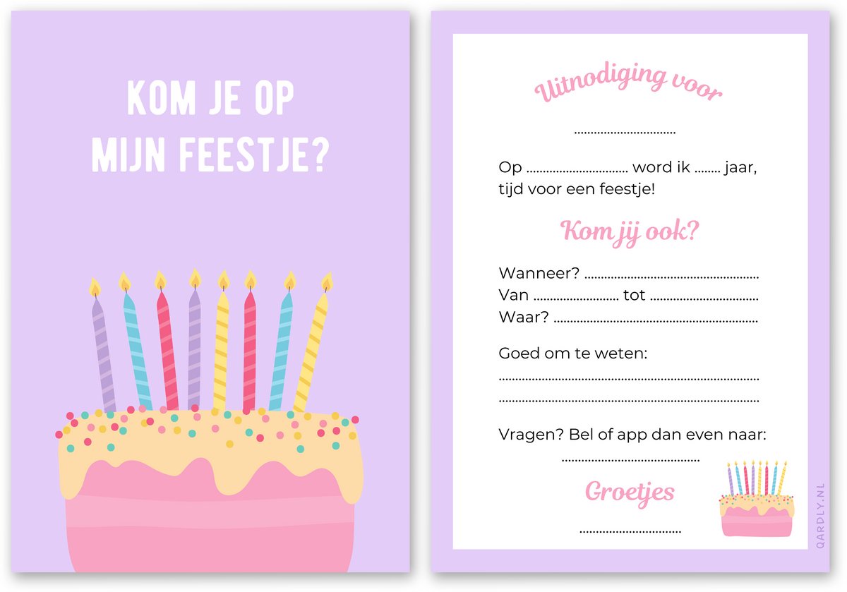 Uitnodiging kinderfeestje taart - 10 stuks - Uitnodiging verjaardag - Inclusief enveloppen - Uitnodiging bakken