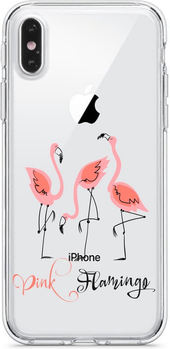 Apple Iphone X / XS Flamingo's transparant siliconen hoesje - Pink Flamingo