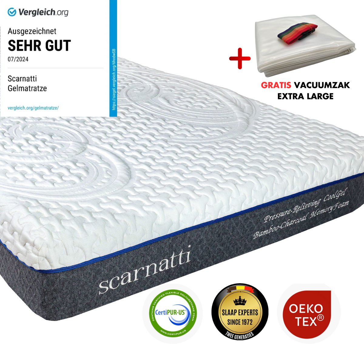 Comfort Tweepersoons Matras 180x200 cm - 18cm dik - Logeermatrassen - 2in1 Traagschuim en Koudschuim - matrassen - Bamboe Tijk - 180 x 200 - logeermatras