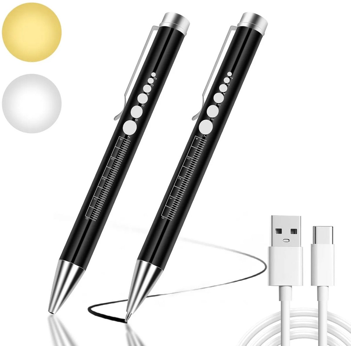 RVS penlight zwart - oplaadbaar USB-C - medisch ooglampje - pupillampje - diagnostisch lampje - dokterspen