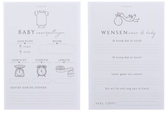 Planbooks - Cartes à remplir Baby shower - 30 pièces - Cartes de prédiction Baby shower - Jeu de cartes - Format A6
