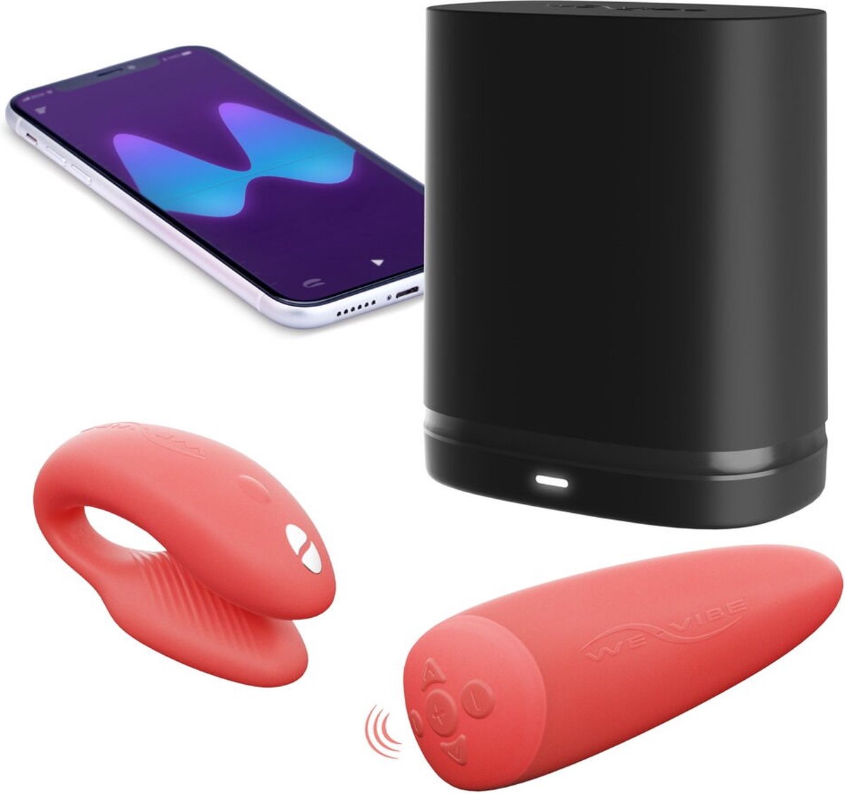 Goedkoopste WE-VIBE Chorus Paar-Vibrator voor clitoris- en G-spotstimulatie met Squeeze Remote, opzetvibrator voor haar en hem, 100 waterdicht, haptische afstandsbediening, app-bediening