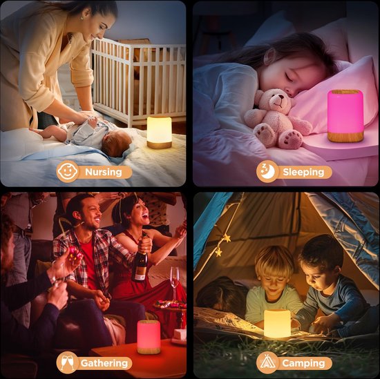 blonbar 10W Nachtlampje met lichtwekker, wake up light, draadloze oplader, touch-dimbaar met 3 helderheidsniveaus, rustgevend geluid, slaaphulp voor baby's en volwassenen, voor slaapkamer