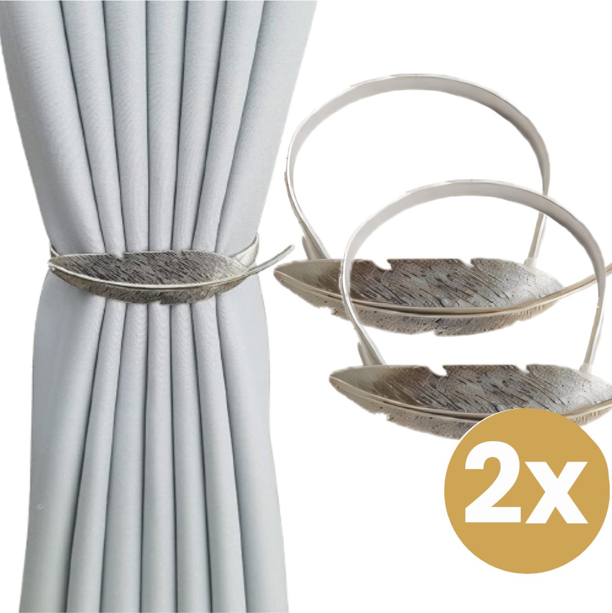 Home2go Gordijn Embrasse - raamdecoratieaccessoires - Gordijnhouder - Gordijn hanger - Gordijn Accessoires - Zilver Bladvorm - 45 cm 2 Stuks
