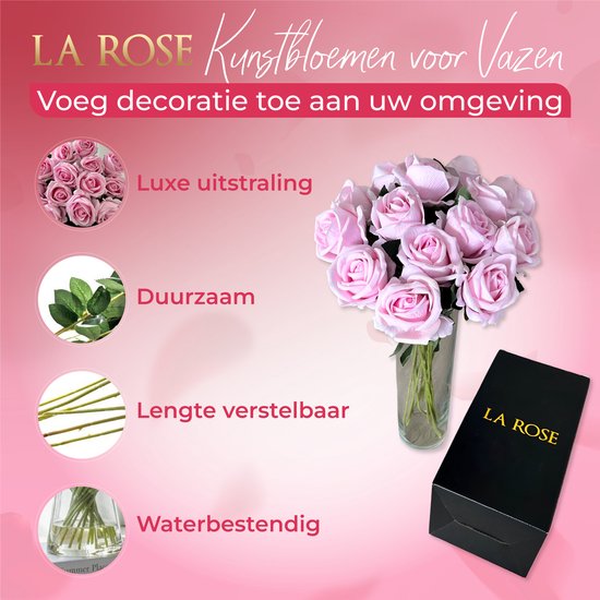 La Rose 15 pièces Fleurs artificielles pour Vases – Fausses fleurs en soie pour l'extérieur et les mariages – Bouquet de roses éternelles – Décoration de fleurs artificielles parfaite pour hôtels, salons, chambres, bureaux et fêtes de mariage – Rose