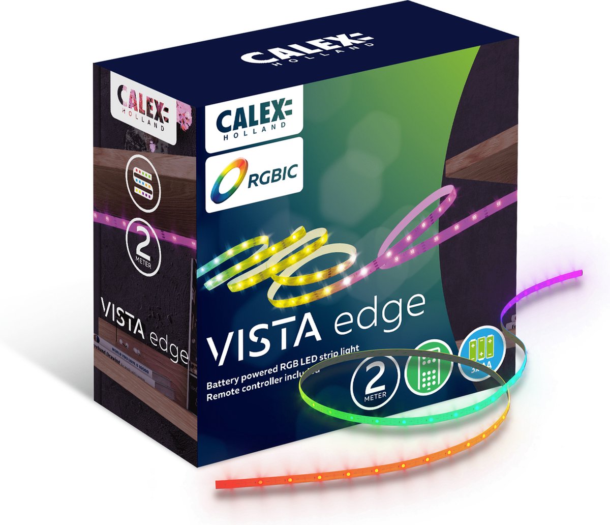 Calex Vista LED Strip 2 meter - Op batterij - RGBIC - Warm wit licht - Inclusief Afstandsbediening